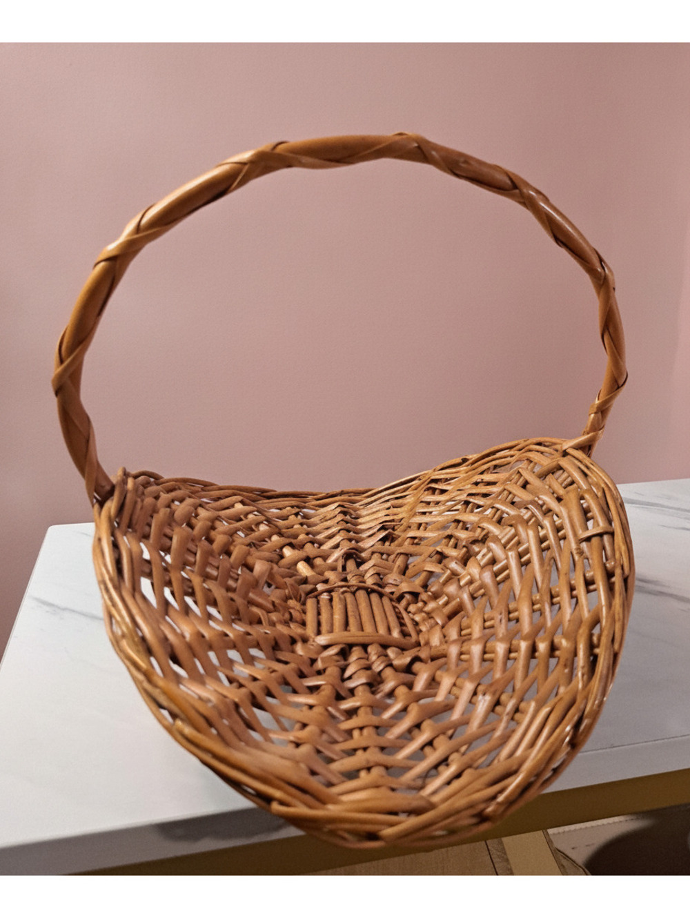Vintage French-Style Wicker and Rattan Flower Gathering Basket 8"x 10" - Picture 4 of 4